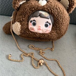Authentic Nommi Brown Bear Clutch with Gold Chain and original strap